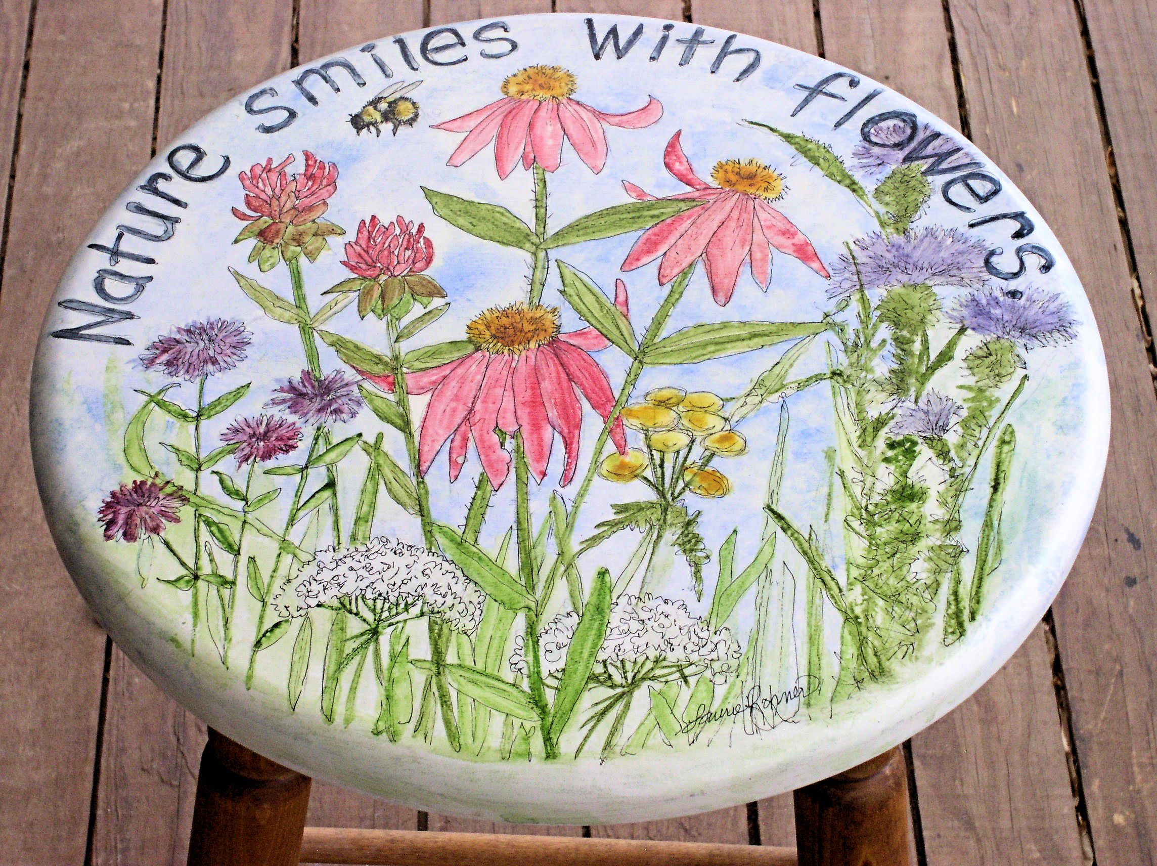 Hand Painted Furniture Garden Flowers on Stool
