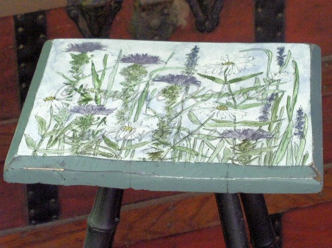 Hand Painted Furniture Custom Accent Table with Botanical Wildflowers