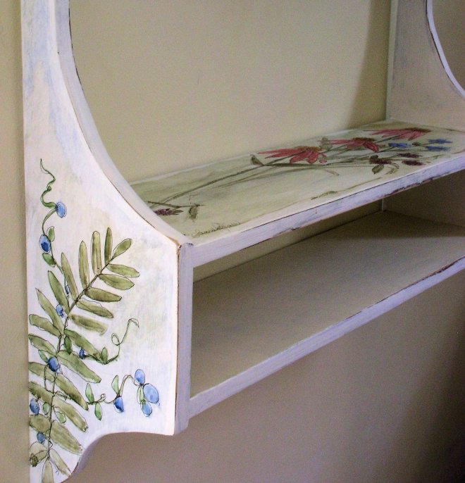 Hand Painted Cottage Shelf with Painted Wildflowers