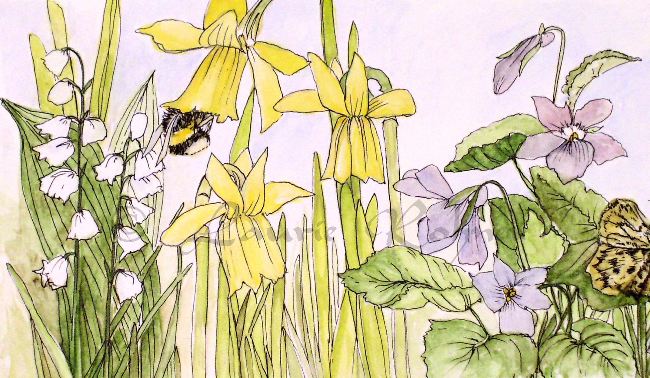 watercolor illustration of garden flowers