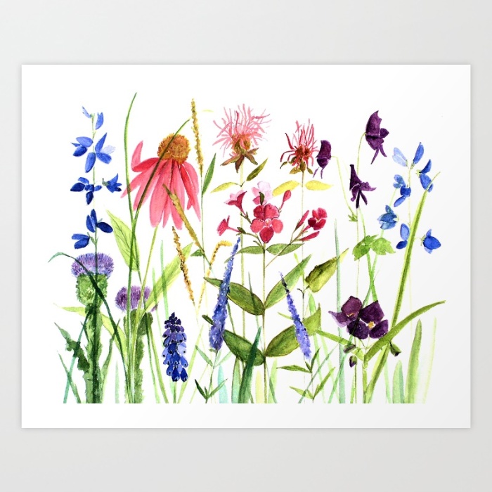 colorful flower watercolor illustration print
