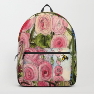 Backpack printed with garden flowers